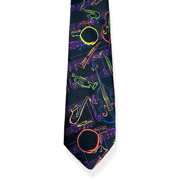 Three Rocker Necktie Company Music Band Instruments All Over Printed Mens Tie - Picture 17 of 17